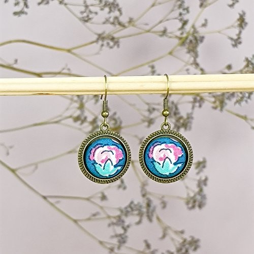 Boucles d'oreilles "corolle" en tissu 40mm