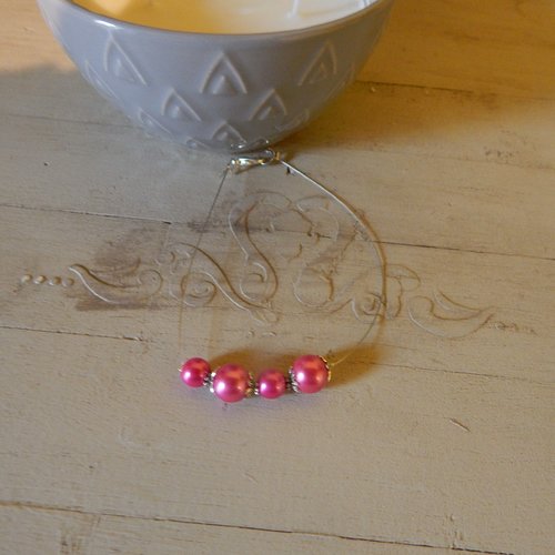 Bracelet fil cablé avec perles rose fuchsia, super léger