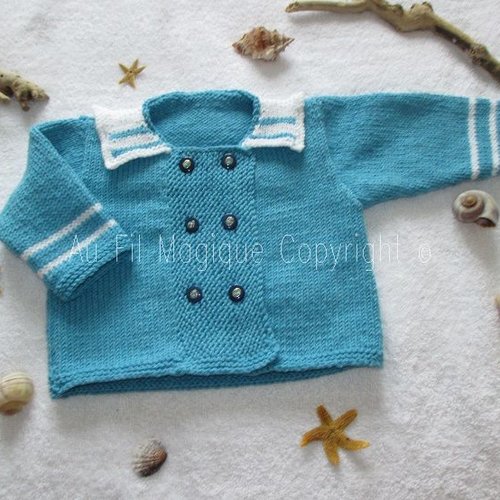 Veste bébé coton bleu turquoise foncé tricot 6 mois