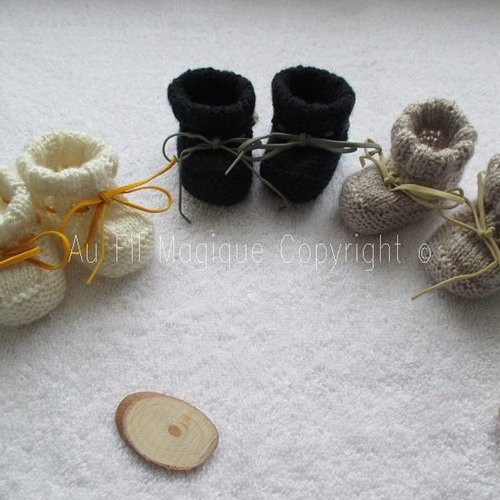 Pack de 3 paires de chaussons bébé laine taille naissance