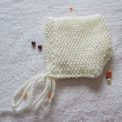Bonnet/béguin bébé naissance tricot laine ecru