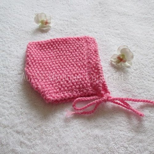 Bonnet/béguin bébé naissance tricot laine couleur rose