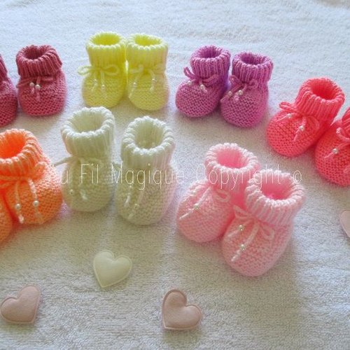 Semainier 7 paires de chaussons bébé fille 3 mois laine layette