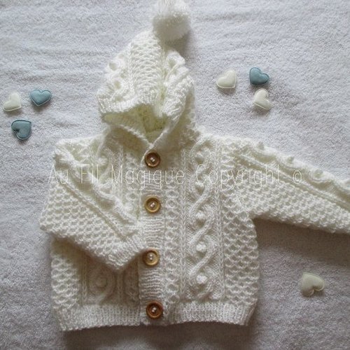 Manteau bébé 6 mois tricot irlandais laine couleur blanc