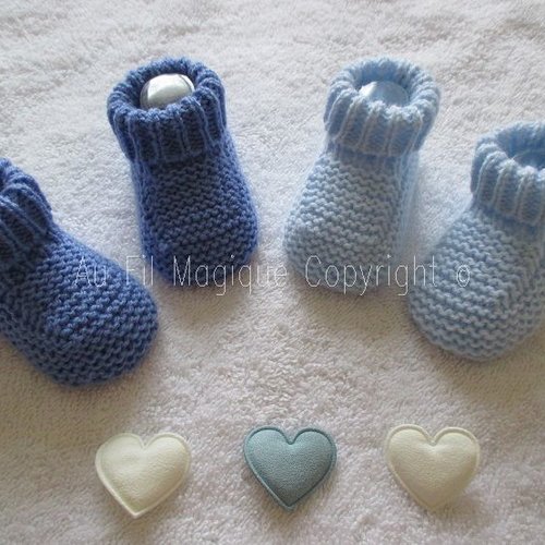 Pack de 2 paires de chaussons bébé naissance tricot layette couleur bleuet et bleu ciel