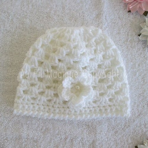 Bonnet bébé naissance tricot laine couleur blanc