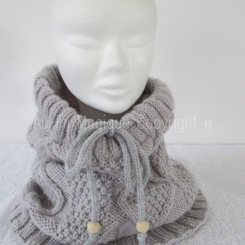 Tour de  cou homme taille unique tricot laine couleur gris clair