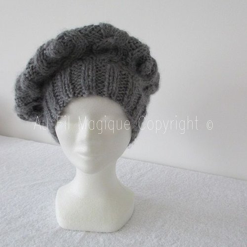 Béret femme taille unique tricot laine couleur gris eléphant