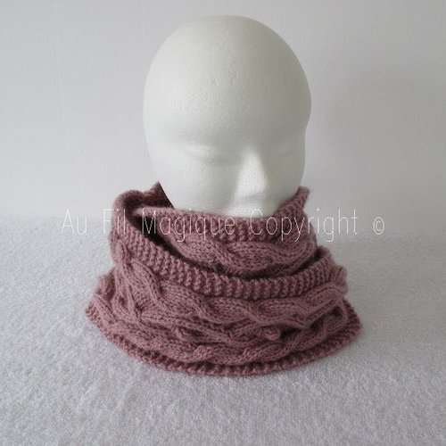 Tour de cou double femme taille unique tricot couleur vieux rose
