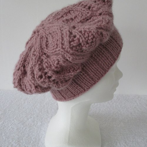 Béret femme taille unique tricot couleur vieux rose