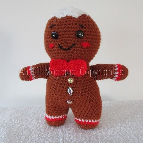Bonhomme pain d'épice 25 cm tricot couleur marron cannelle