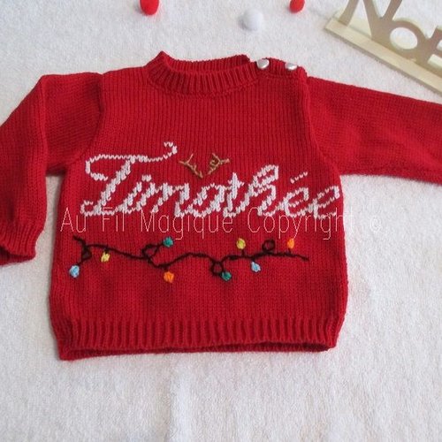 Pull bébé 6 mois personnalisé version" guirlande" tricot couleur rouge