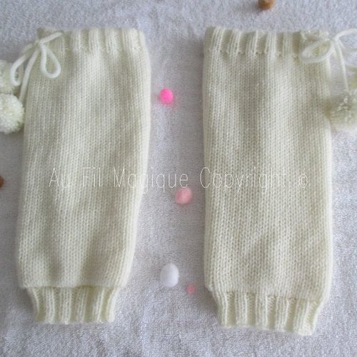 Guêtres taille unique tricot laine couleur ecru