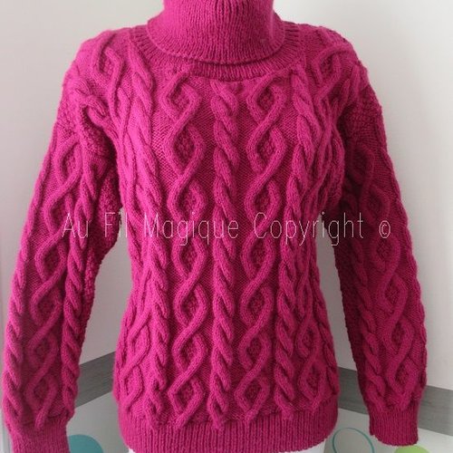 Pull femme tricot fait-main t 42/44 laine couleur violine