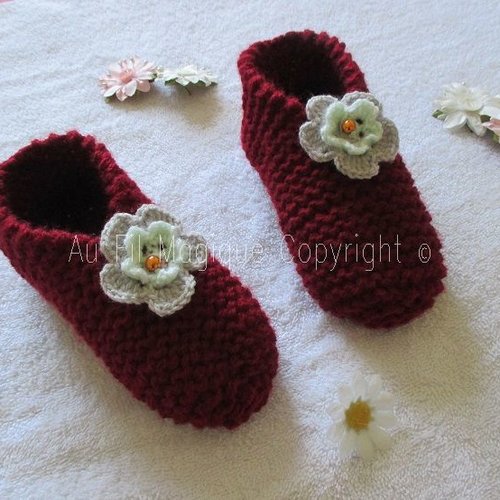 Chaussons femme tricot laine pointure 38/39 couleur bordeaux