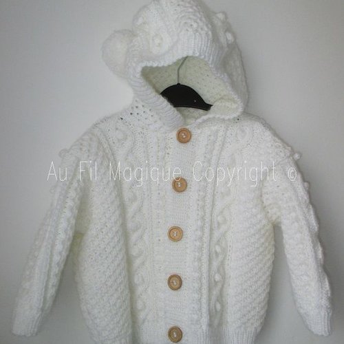 Manteau bébé 24 mois tricot irlandais laine couleur blanc