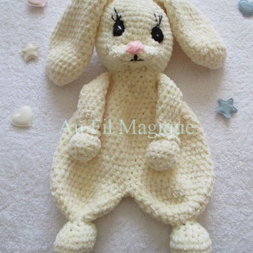Doudou plat lapin "tiny"  fait-main, doudou artisanal