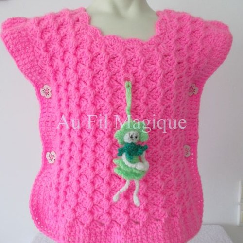 Poncho rose féérique  fait-main taille 3 ans