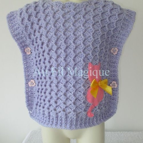 Poncho lavande “petit chat” – crochet 3 ans