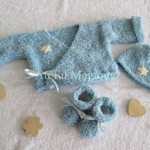Coffret cache-coeur, bonnet et chaussons naissance/3 mois —  etoile de brume