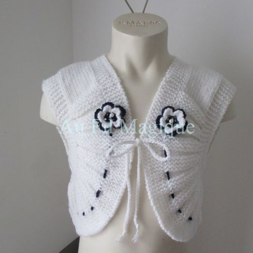 Boléro fille "marin" taille 4/6 ans fait-main tricot laine