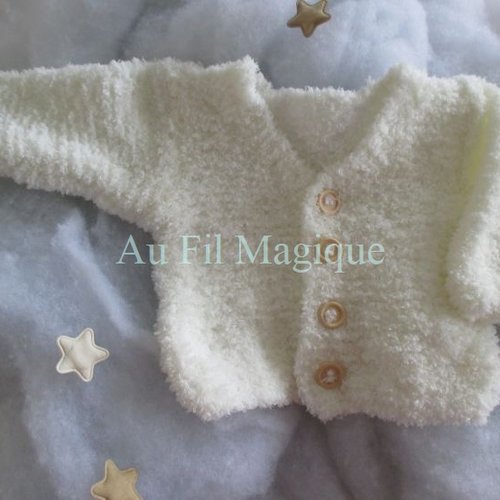 Gilet fil peluche tricot couleur blanc cassé taille 3 mois