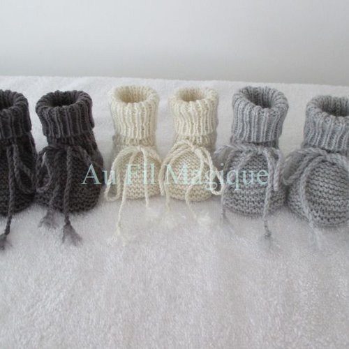 Lot de 3 paires de chaussons fait-main taille 3/6 mois