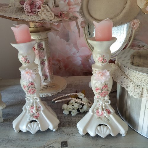 Bougeoirs " shabby chic " création - au grenier cosy -