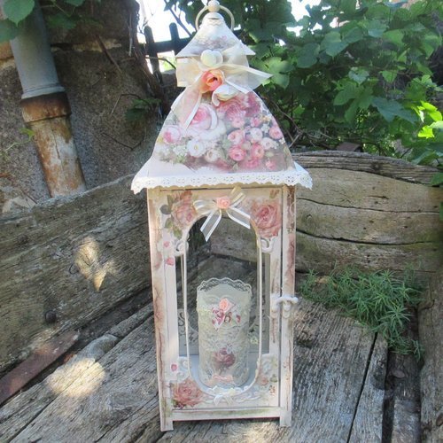 Lanterne " roses'vintage shabby - création - au grenier cosyy -