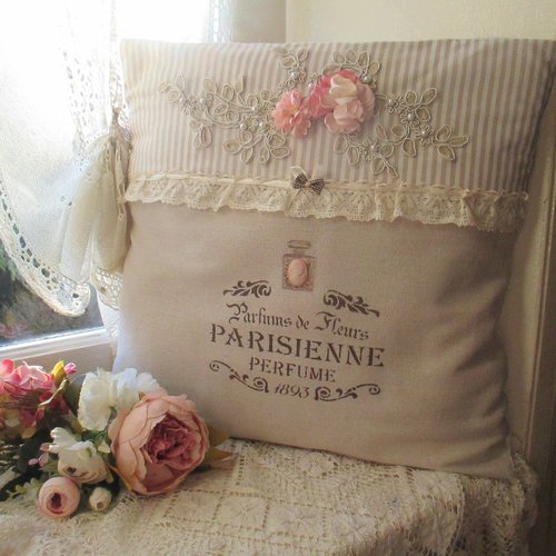 Coussin housse " parfum de fleurs, parisienne " création - au grenier cosy -
