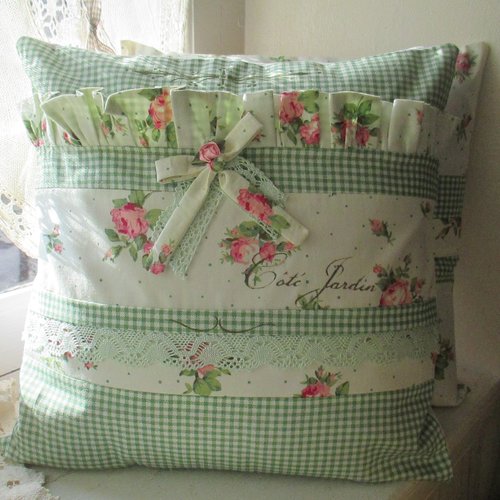 Coussin housse " country chic n°2 " création - au grenier cosy - 