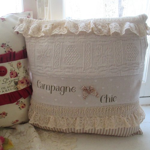 Coussin housse " cosy campagne chic n° 7 " création - au grenier cosy -