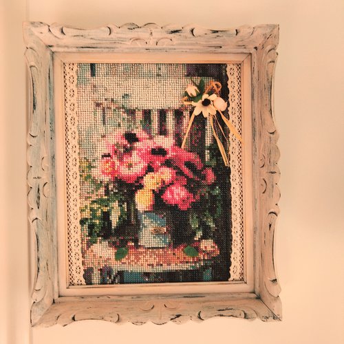 Tableau canevas perles " fleurs de printemps " création - au grenier cosy -