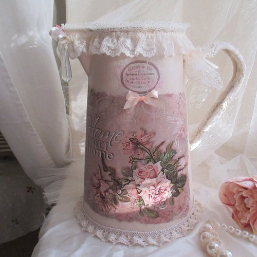 Pichet émaillé ancien " histoire d'o... shabby chic " - création - au grenier cosy -