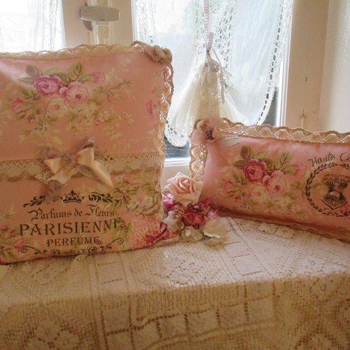 Coussins housse shabby chic " lady chatterley "  - création - au grenier cosy -