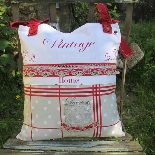 Cache four, housse coussin " country chic " création - au grenier cosy- 