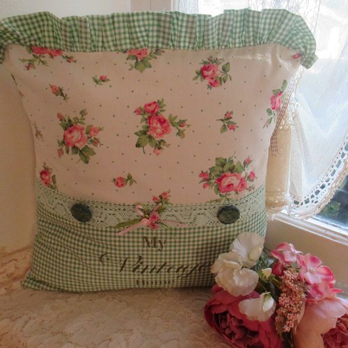 Coussin housse " country chic " création - au grenier cosy -