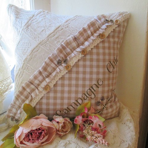 Coussin housse " cosy campagne chic " création - au grenier cosy - 