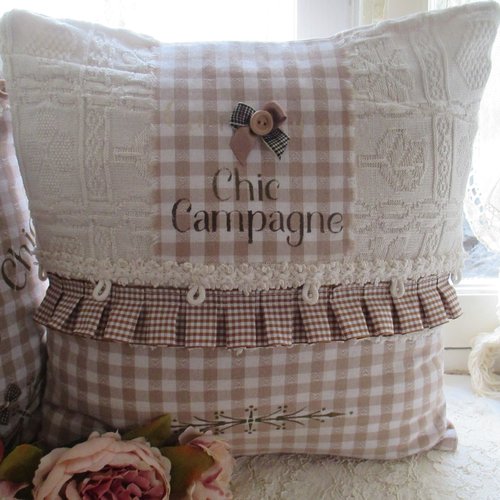 Coussin housse " cosy campagne chic n°2 " création - au grenier cosy - 