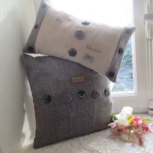 Coussinet garni " tweed'in home " création - au grenier cosy -