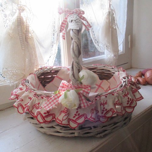 Panier rotin " campagne chic " - création - au grenier cosy -