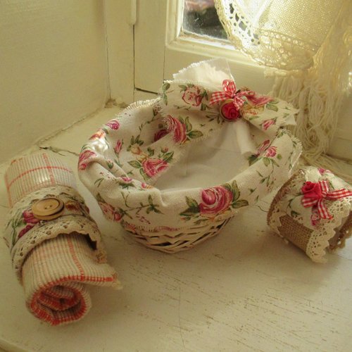 Panière et ronds de serviettes " déjeuner campagne chic " création - au grenier cosy -