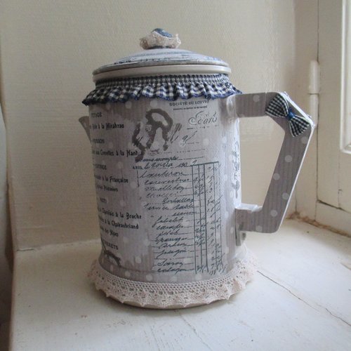 Bouilloire ancienne bleue " menu du jour " création - au grenier cosy -