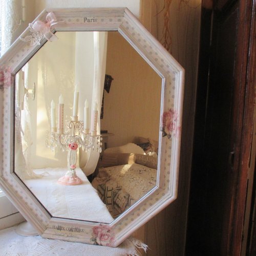 Miroir d'antan " lady shabby chic " création - au grenier cosy -
