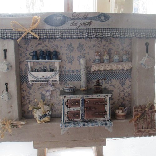 Tableau cuisine " campagne bleue " création - au grenier cosy -