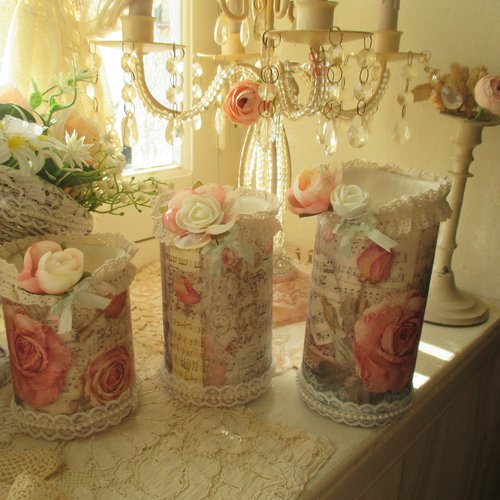 3 bougies led  " roses de shabby " - création - au grenier cosy -