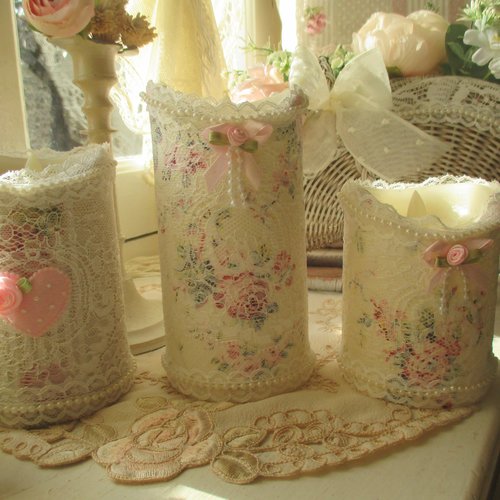 Bougies " roses d'antan shabby " - création - au grenier cosy -