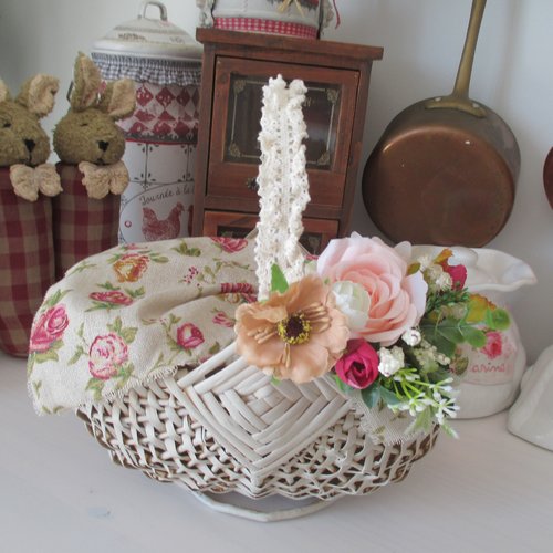 Petit panier d'antan " cuisine fleurs chic  " création - au grenier cosy -