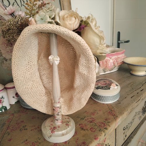 Porte chapeau ancien " fleurettes " - création - au grenier cosy -