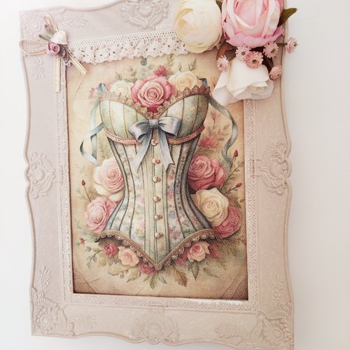 Tableau shabby " corset raffiné " création - au grenier cosy -